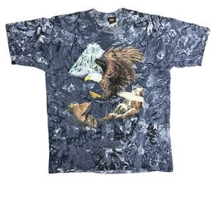 Vintage 90s Bald Eagle T Shirt Four Seasons Size XL Blue Tie Dye Graphic Print
